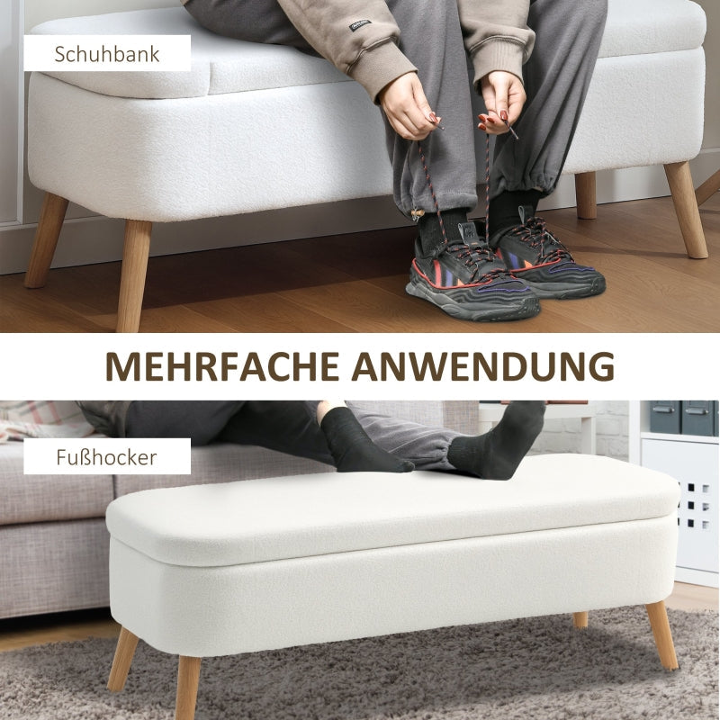 Storage Ottoman 65L Storage 120x42x45cm - Fleece Cream White