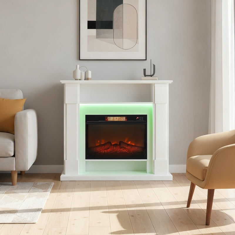 6142 BTU Fireplace and LED Mantel, 17-27°C Thermostat, White