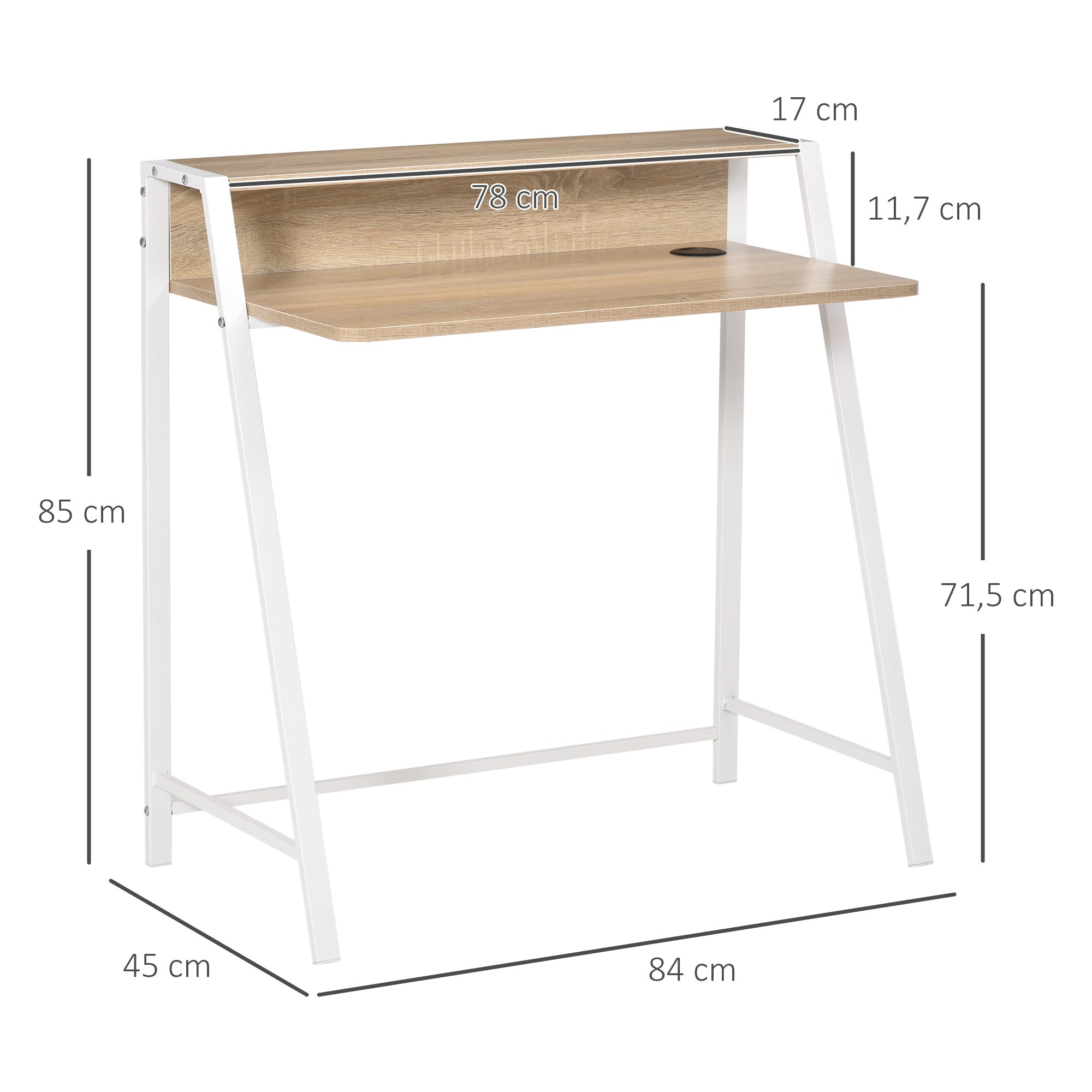 Desk Modern Computer with Storage & Cable Grommet, White Oak