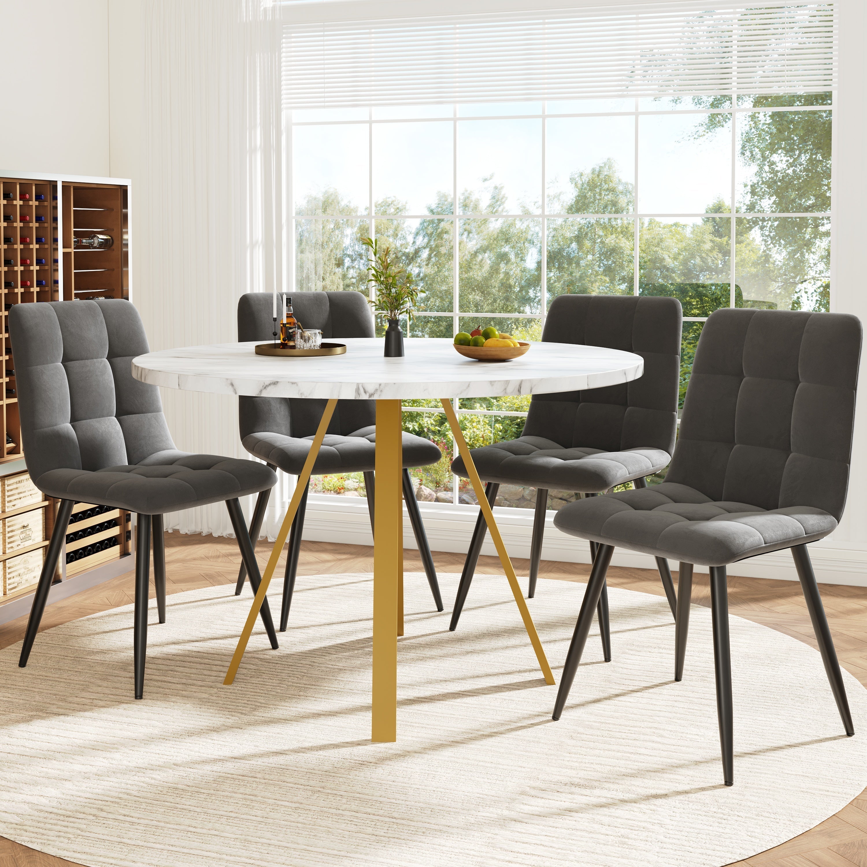 Round Dining Table 80x80x75cm 4-Seater Metal Legs - White Marble/Gold