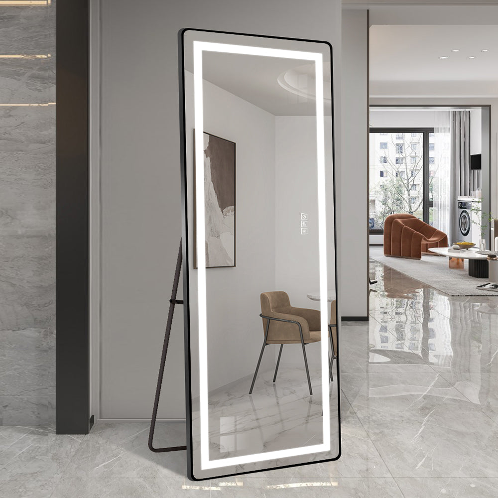 Full-length Vertical Mirror, LED Dimming 163x54CM, Aluminum Alloy Black