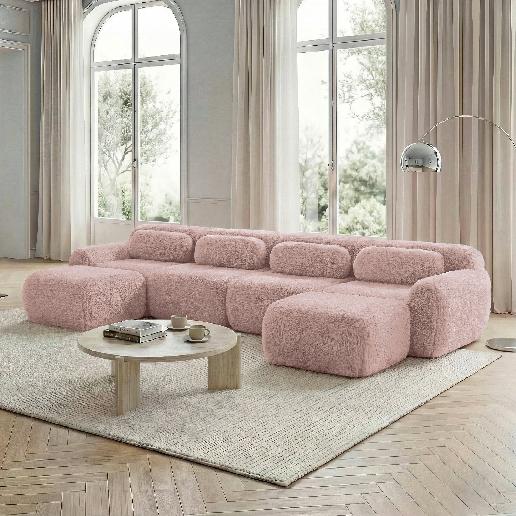 U-Shaped Modular Sofa No Assembly Plush Fabric - Pink