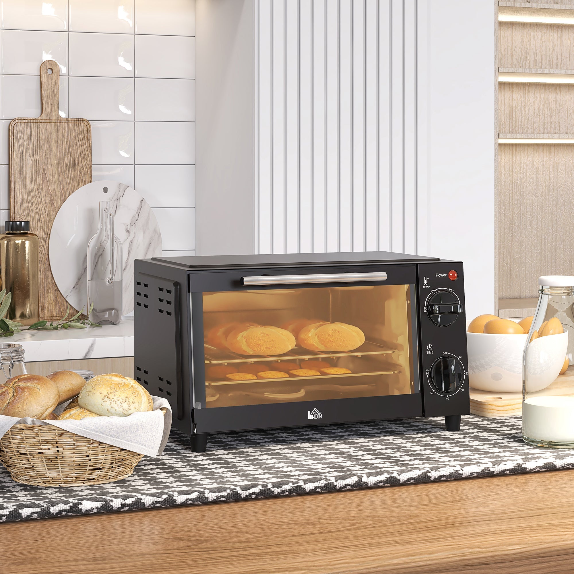 Mini Oven 9L 750W Adjustable Temp 60-Min Timer, Stainless Steel/Black