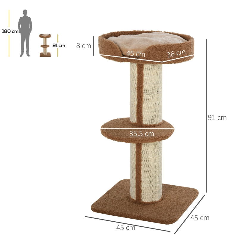 Katzenbaum, 91 cm Sisalstämme, Plattform, Hellbraun