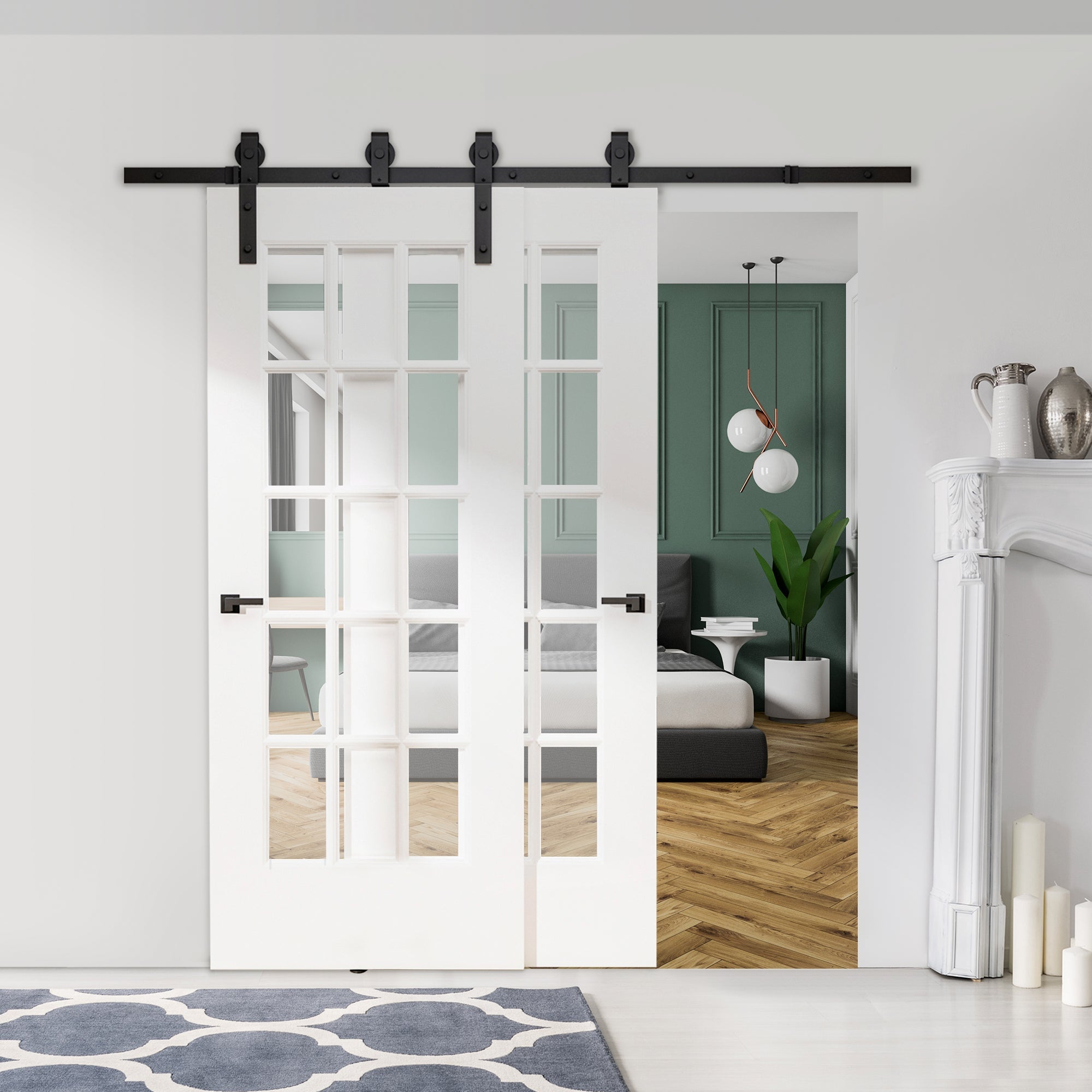 Sliding Door System Track Kit 9 Accessories Carbon Steel Black