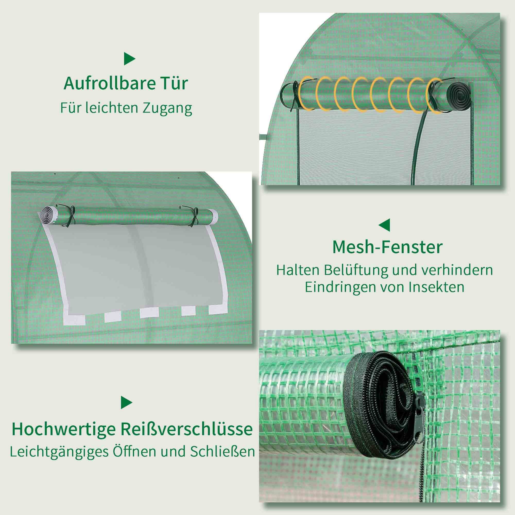 Outsunny Greenhouse, 180 x 180 x 200 cm Walk-in Plant House with Roll-Up Door and Side Window, Green PE Mesh Film