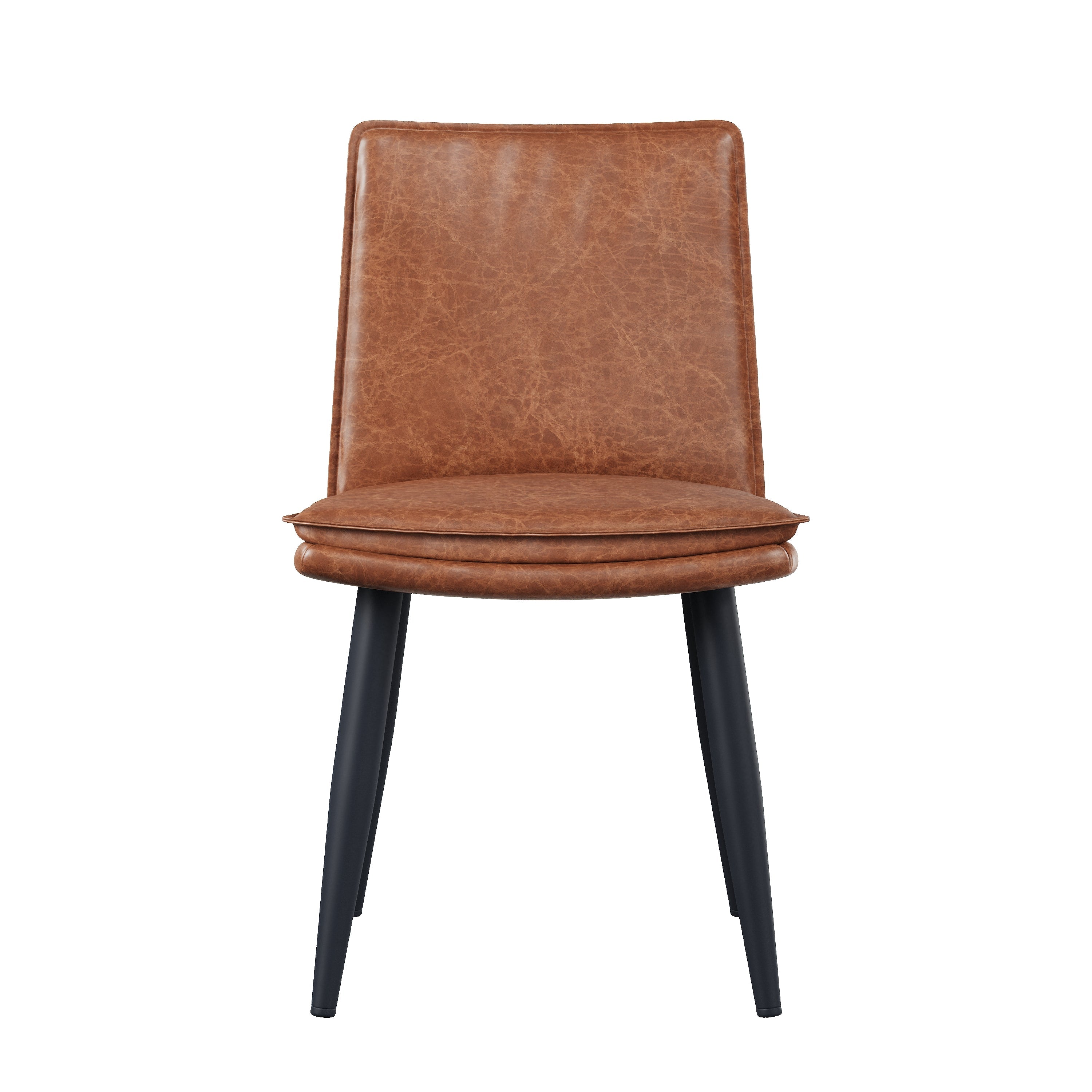 2 Dining Chairs PU Leather Double Cushion Modern - Brown