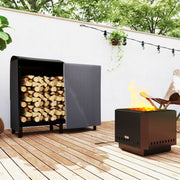 Firewood Rack 120x36x99 cm with Carrying Bag & Water-Repellent Cover, Metal Black