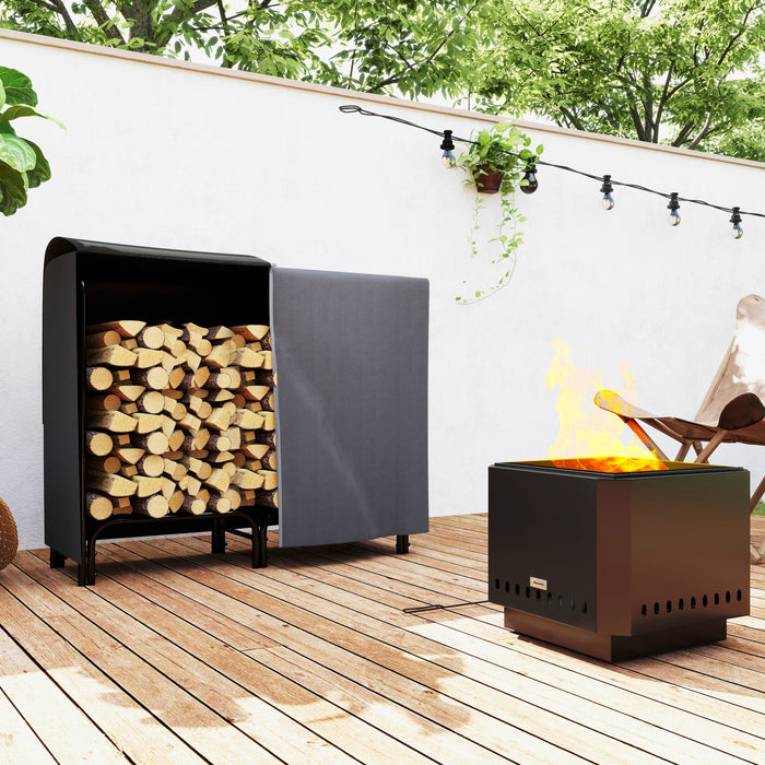 Firewood Rack 120x36x99 cm with Carrying Bag & Water-Repellent Cover, Metal Black