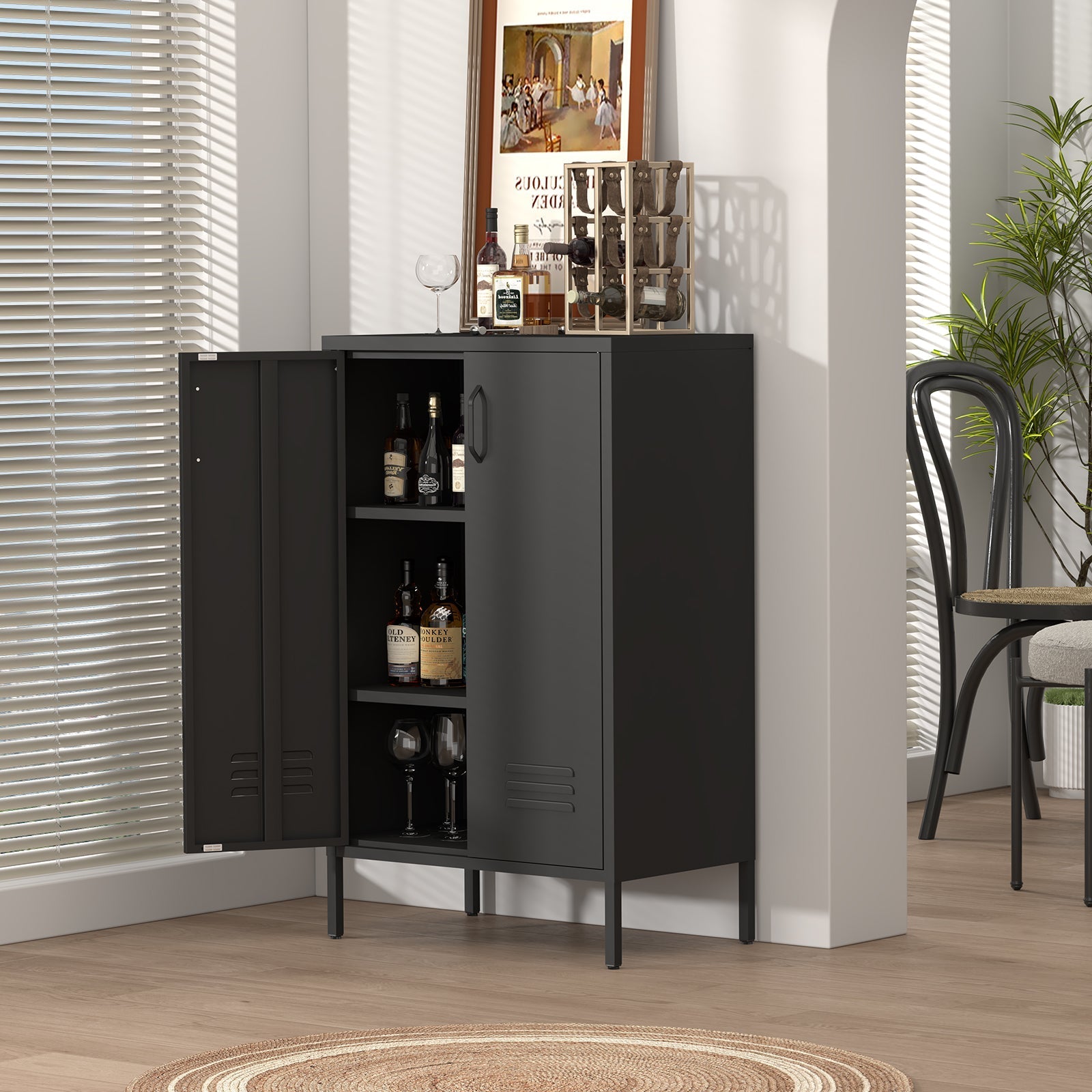 Steel Storage Cabinet 2 Door 2 Movable Shelves - Steel