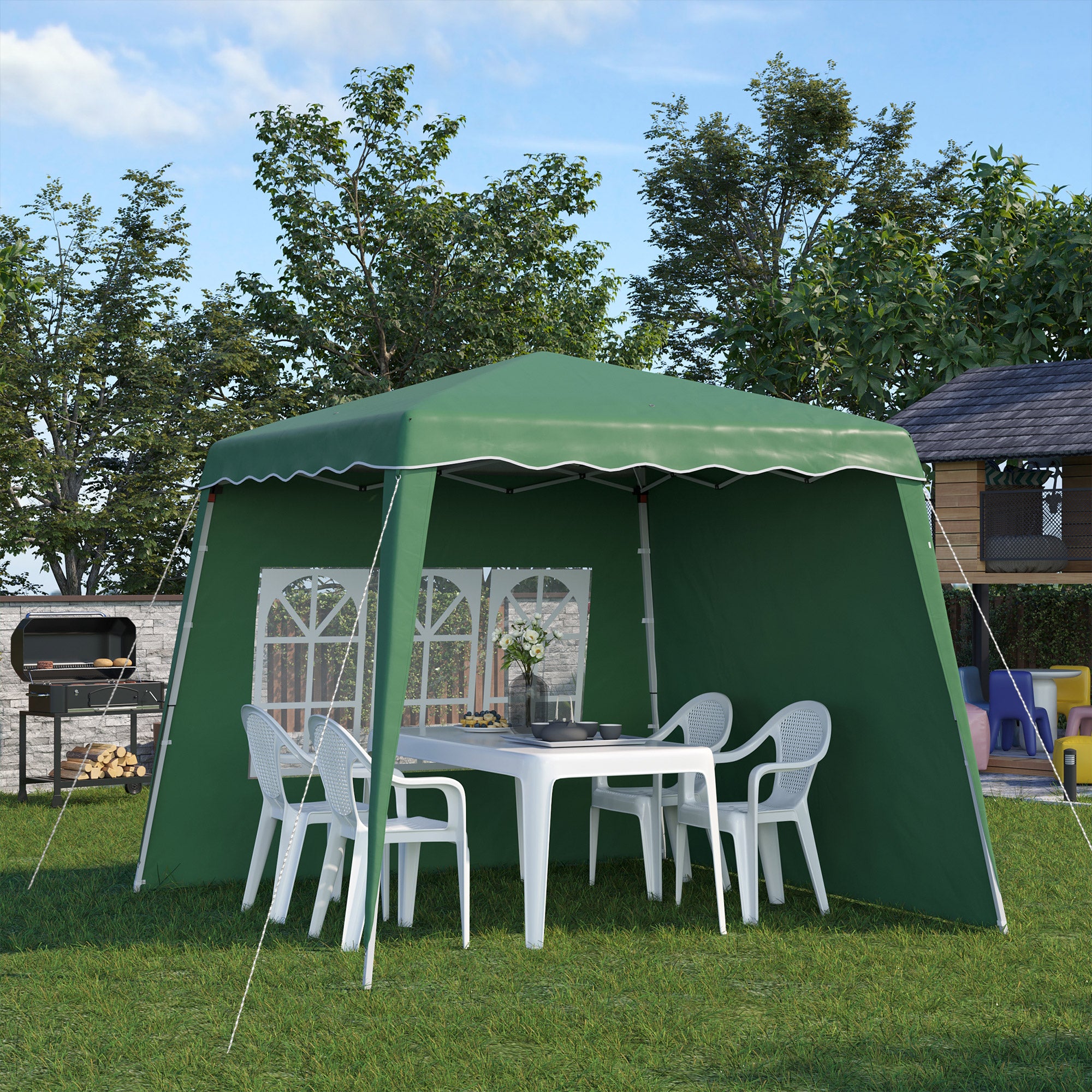 Pop Up Gazebo 2.4x2.4m Two Wall Green