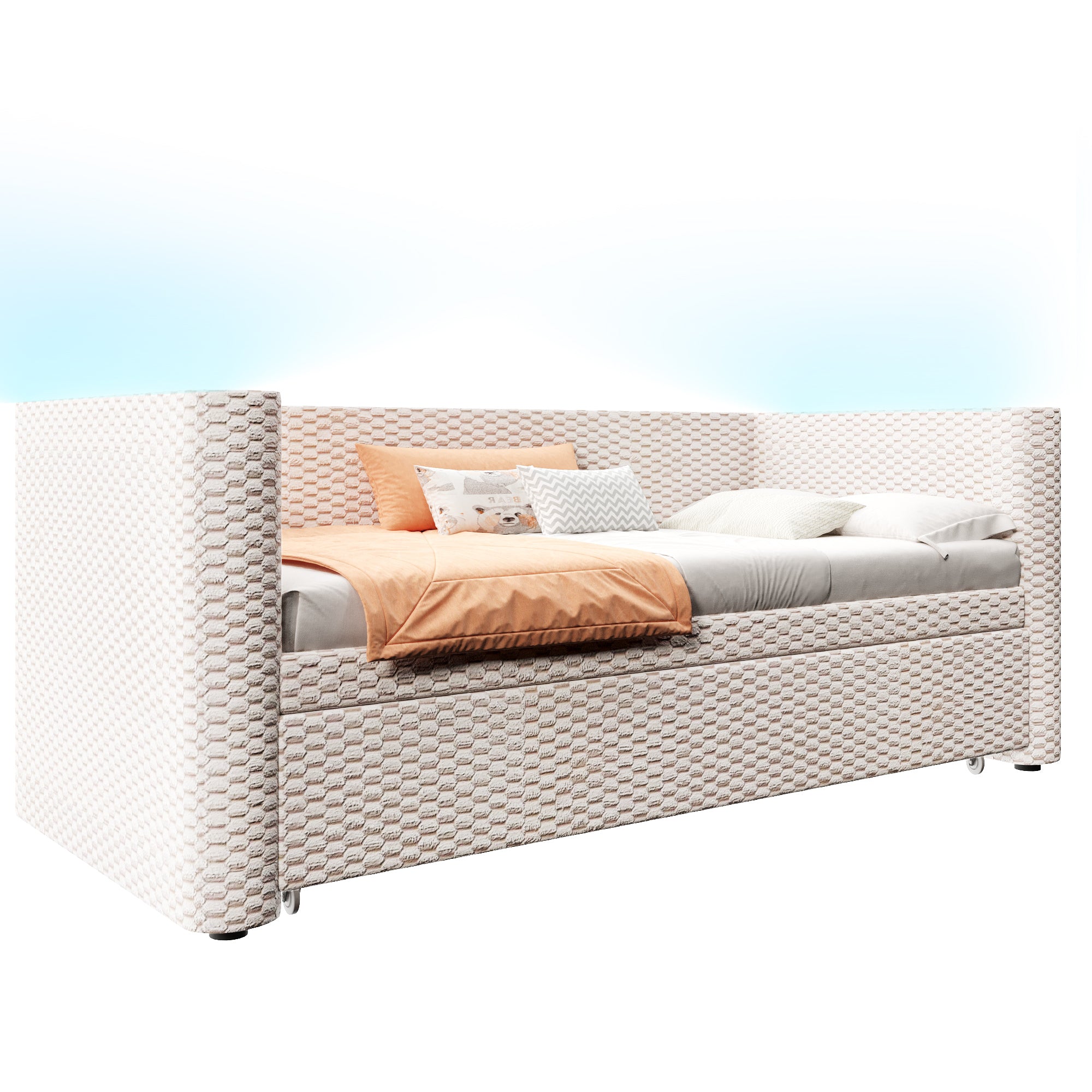 Daybed Sofa Bed, Multifunctional Pull-Out with LED Light, Velvet Beige