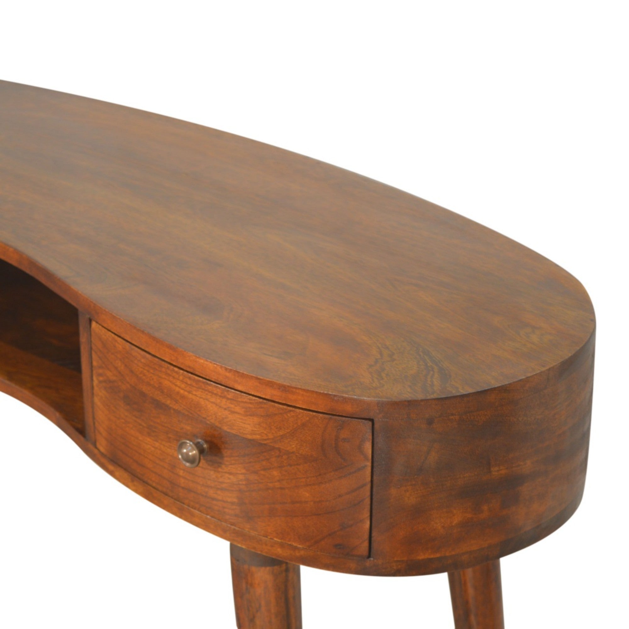 Solid Wood Writing Desk, Chestnut Wave 2 Drawers Open Slot, Dark Brown