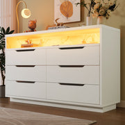 Sideboard Chest of Drawers LED 6 Drawers Marble Storage, White