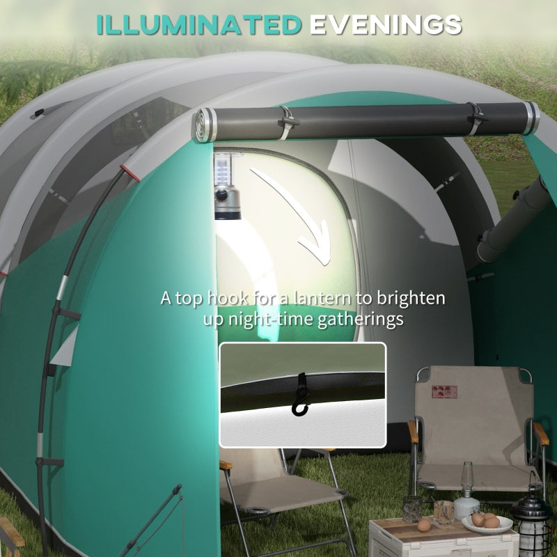 Three-Man Tunnel Tent, 3000mm Water-Resistant Two-Room - Green