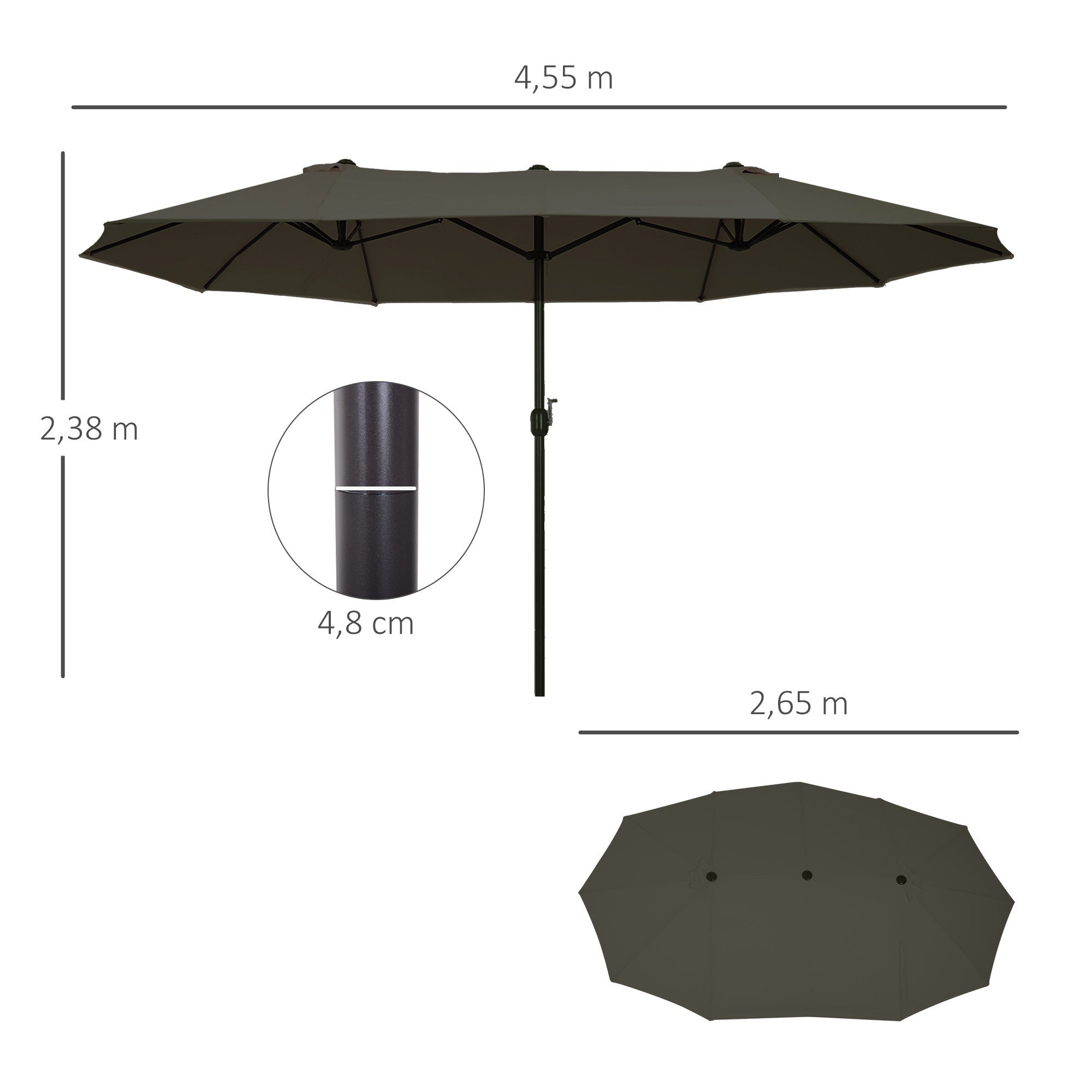 Double Parasol Garden Umbrella Oval Hand Crank 460x270x240cm, Grey