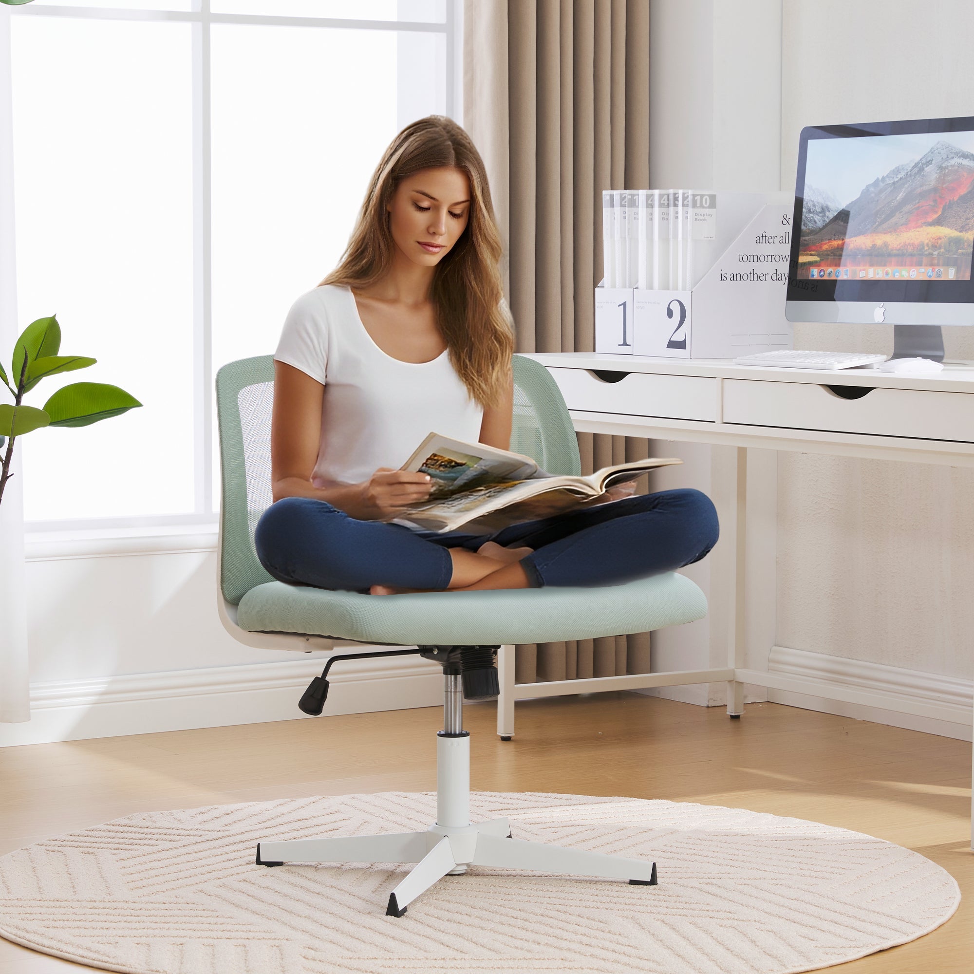 Armless office chairs, reading chairs with wide upholstery, rocking, height adjustable, 360° rotatable