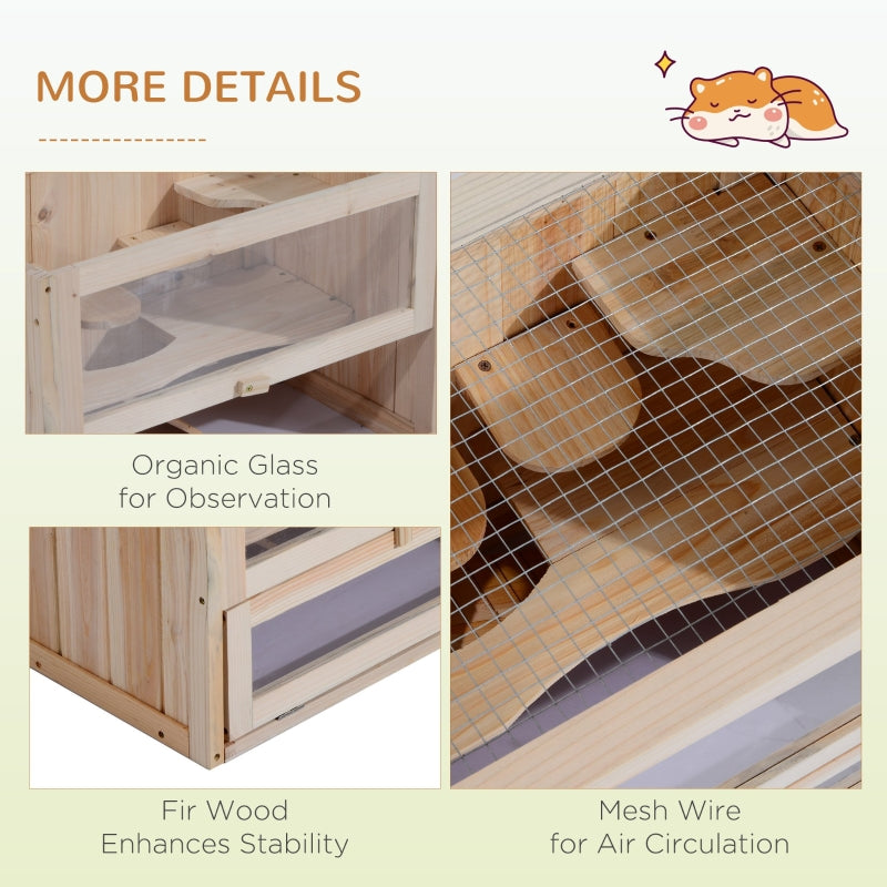 Hamster Cage Rodent Small Animals Play House, Natural Wood Finish