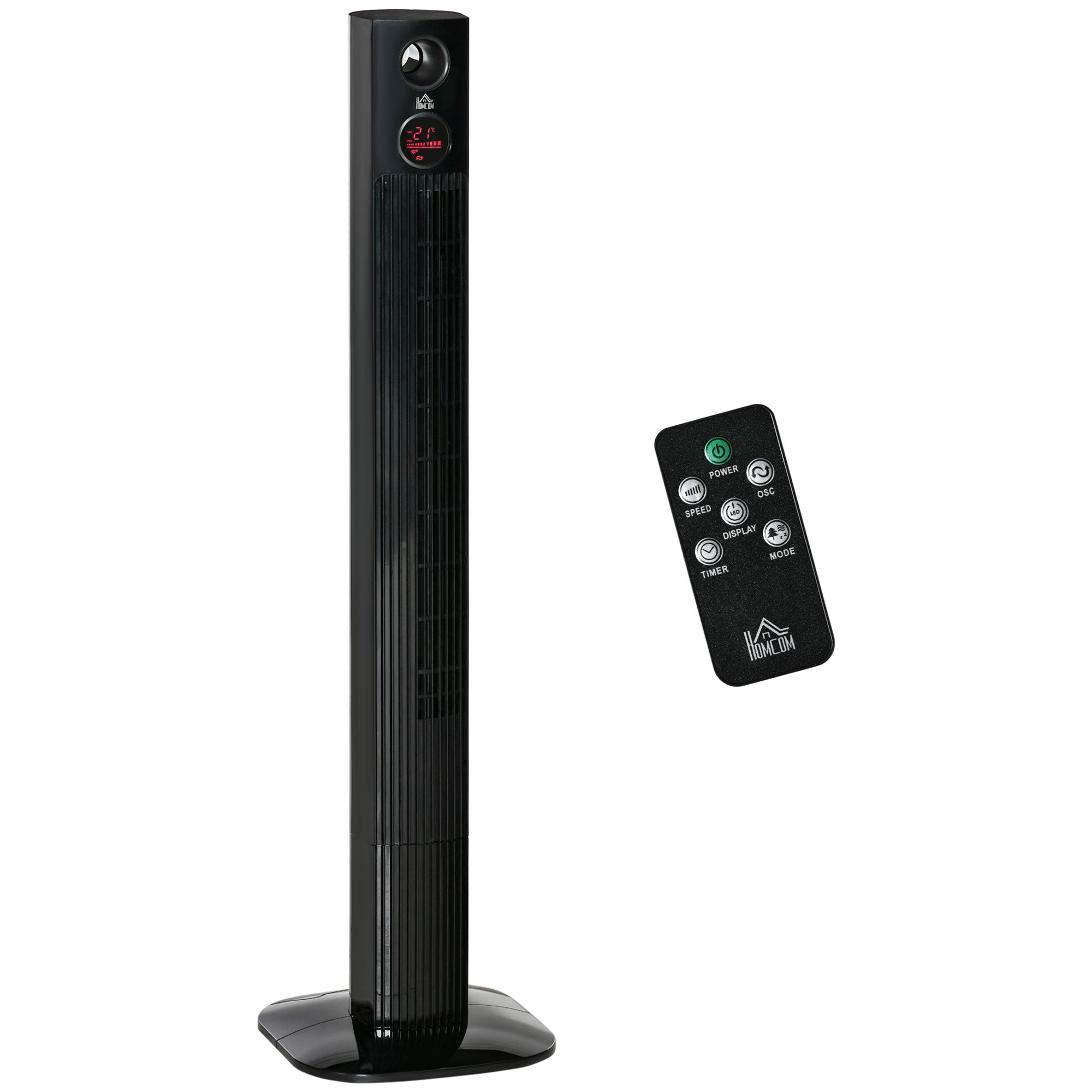 Pedestal fan with remote control, 45W, 12H timer, 70° oscillation, 3 ventilation levels, aroma diffuser, black