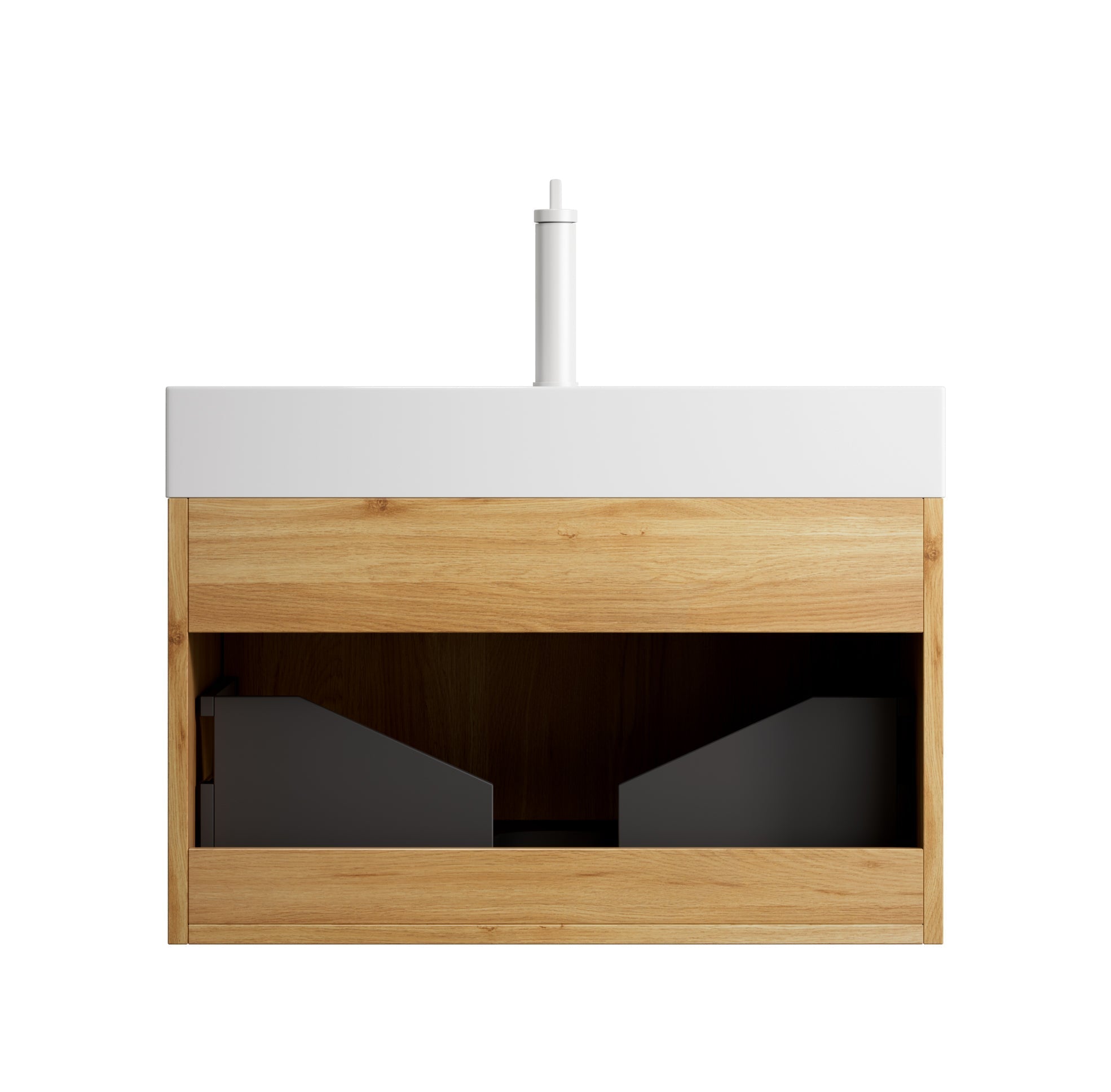 Wall-Mounted Bathroom Vanity Unit with Resin Basin and Drawer, Natural Wood Grain