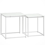 Nest of Tables, Set of 2 Coffee/Side Tables with Tempered Glass Top, White