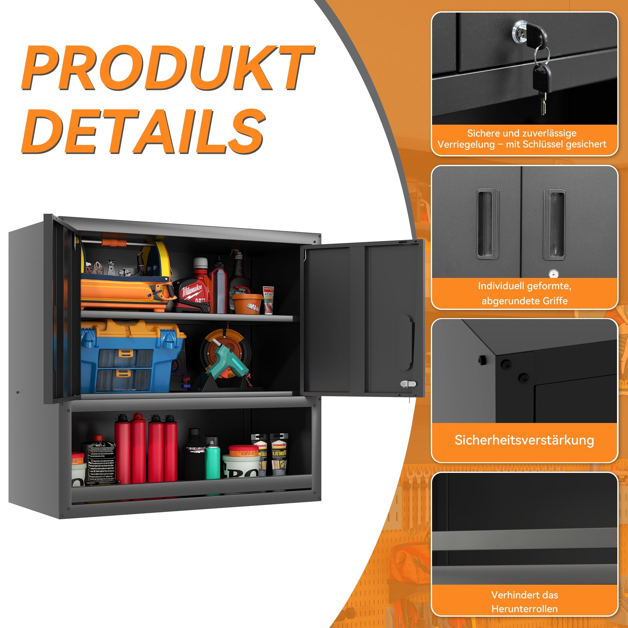 Wall-Mounted Tool Cabinet 77cm High, Locking Door, Adjustable Shelf, Metal