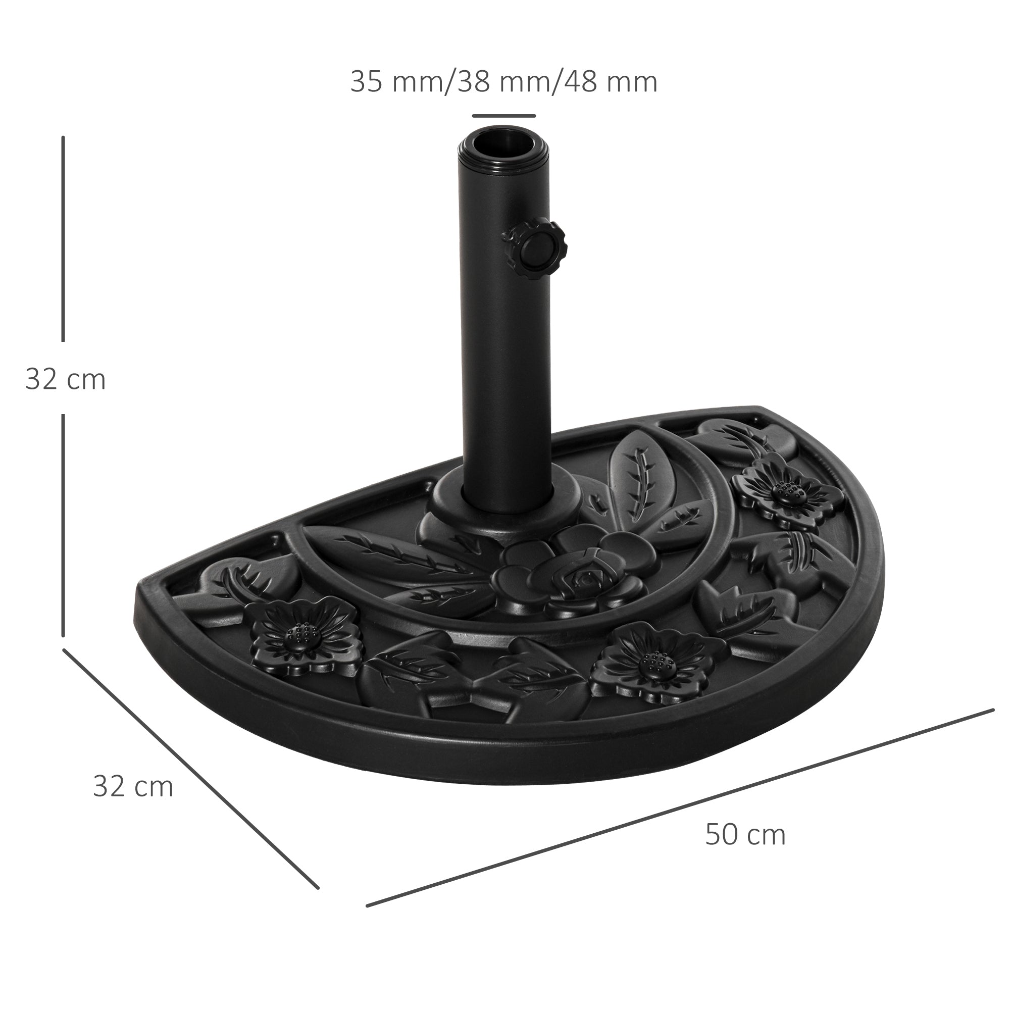 Parasol Base 9kg Floral Motif Semi-Circular HDPE Black