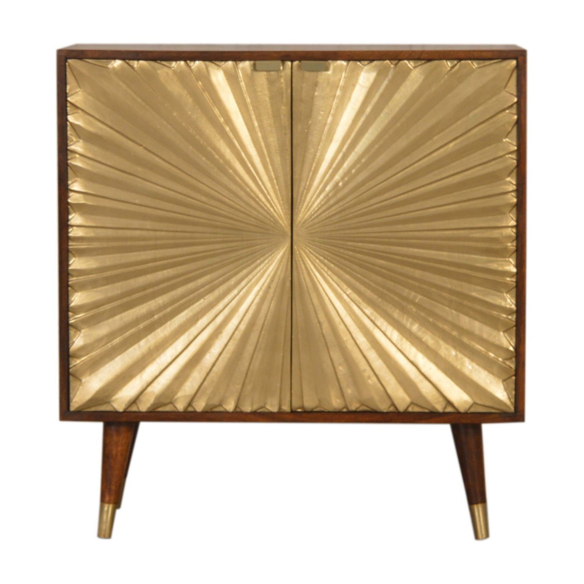 Solid Wood Cabinet with Brass-Plated Doors, Manila Gold and Dark Brown