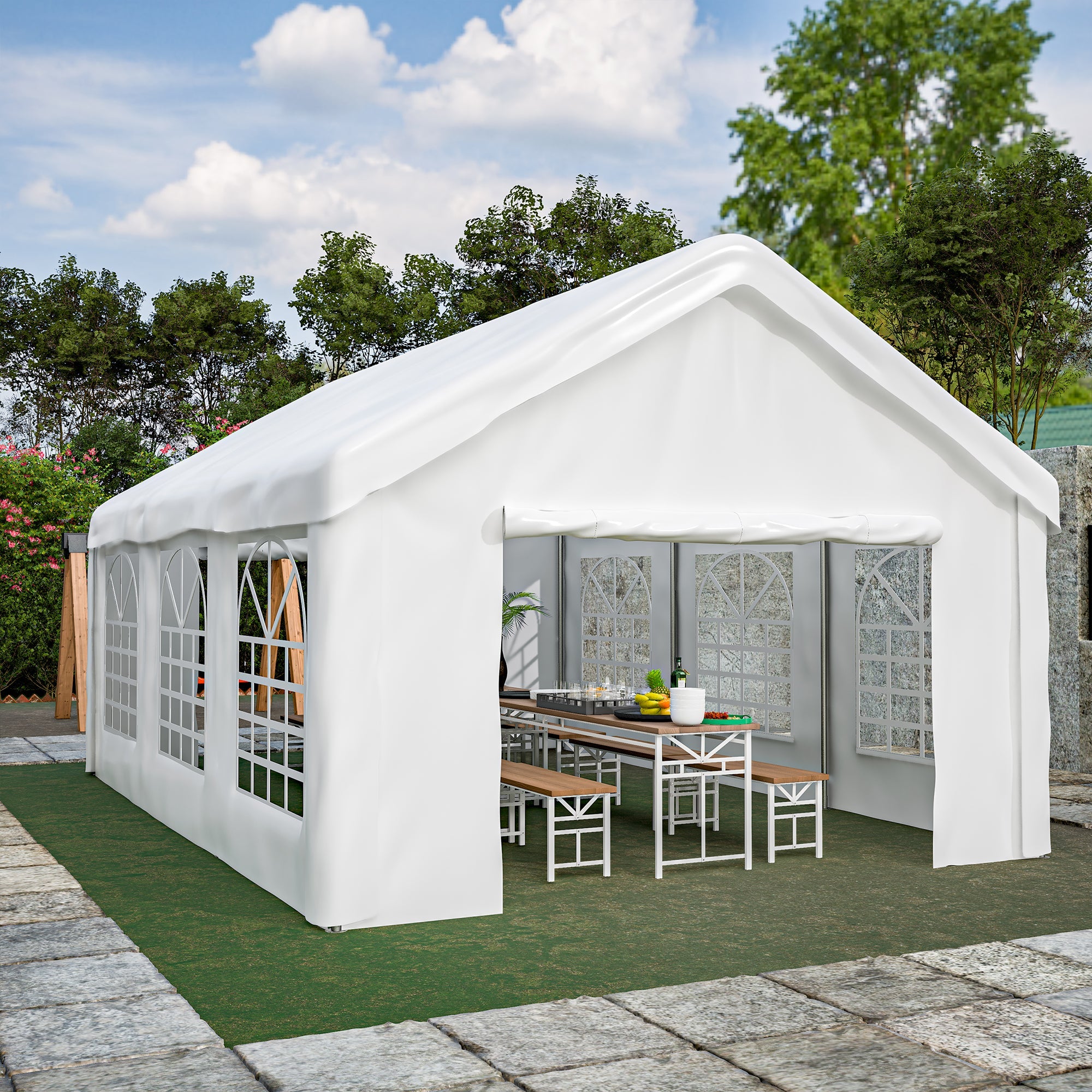 Car Tent Garage 4x6m Weatherproof Dual Roller Doors Removable Roof and Sides