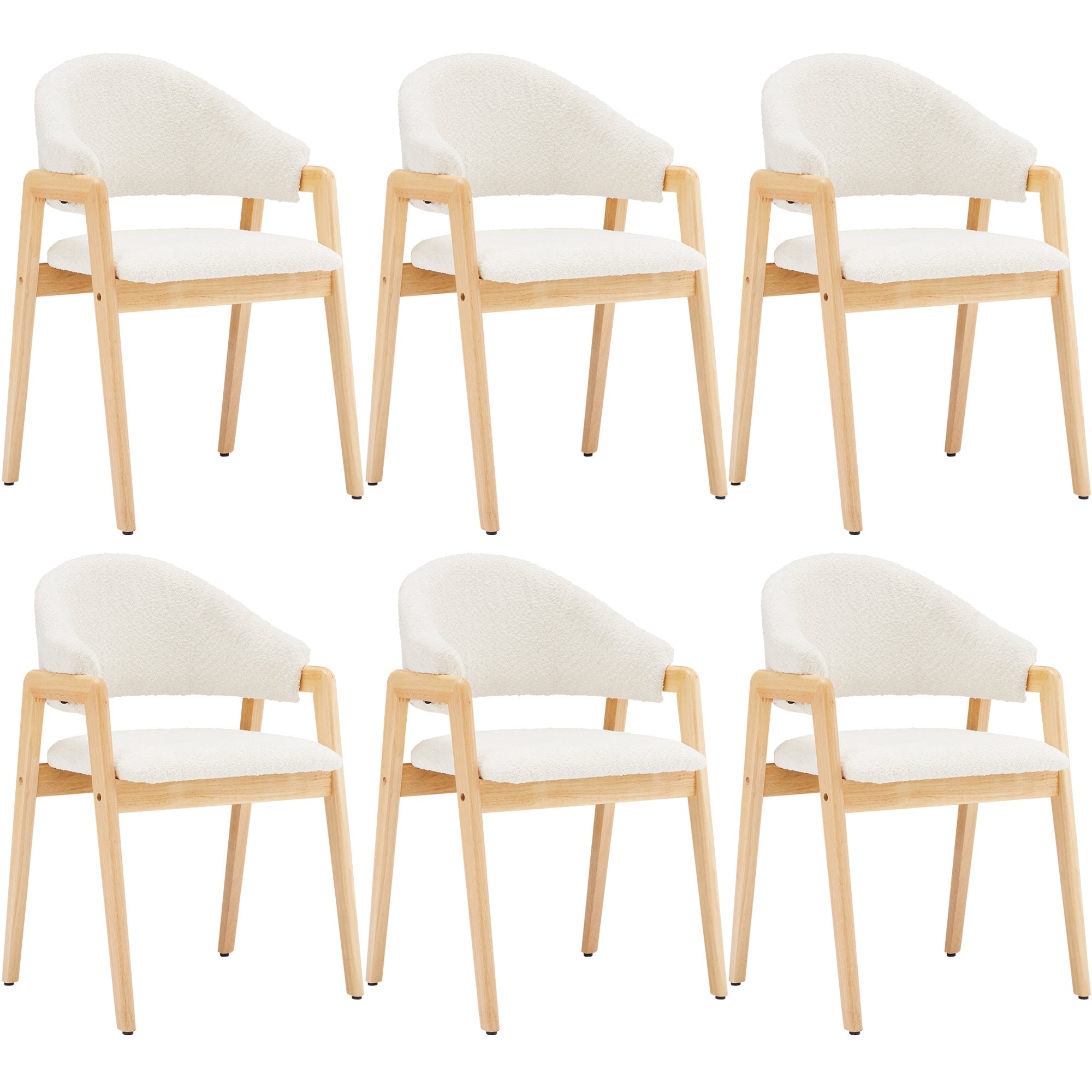 Cocktail Chairs Set of 6 Curved Backrest Teddy - White