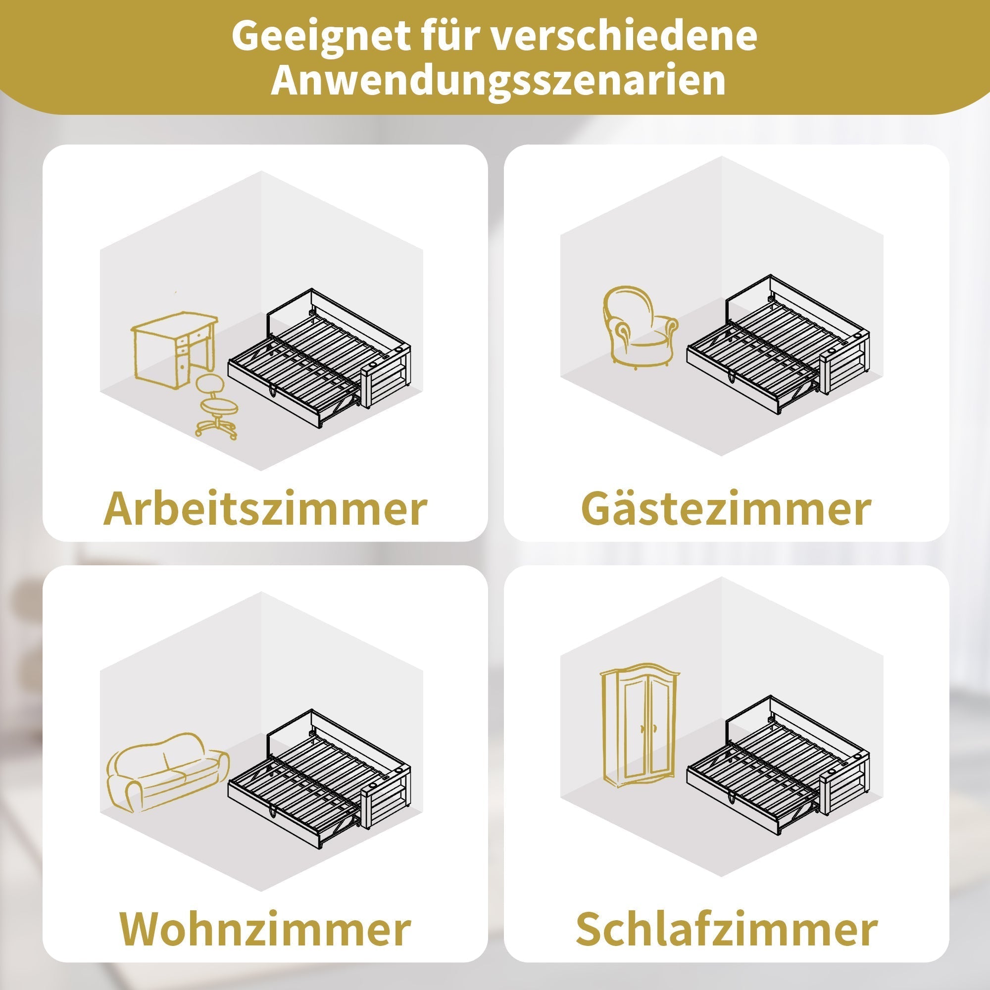 Upholstered Daybed Sofa Bed 90x190cm Pull-Out USB/Type-C Charger, Beige Linen Blend