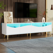 Modern TV Cabinet 180x50cm LED Lighting Glass Front Storage Lowboard White Gold Metal