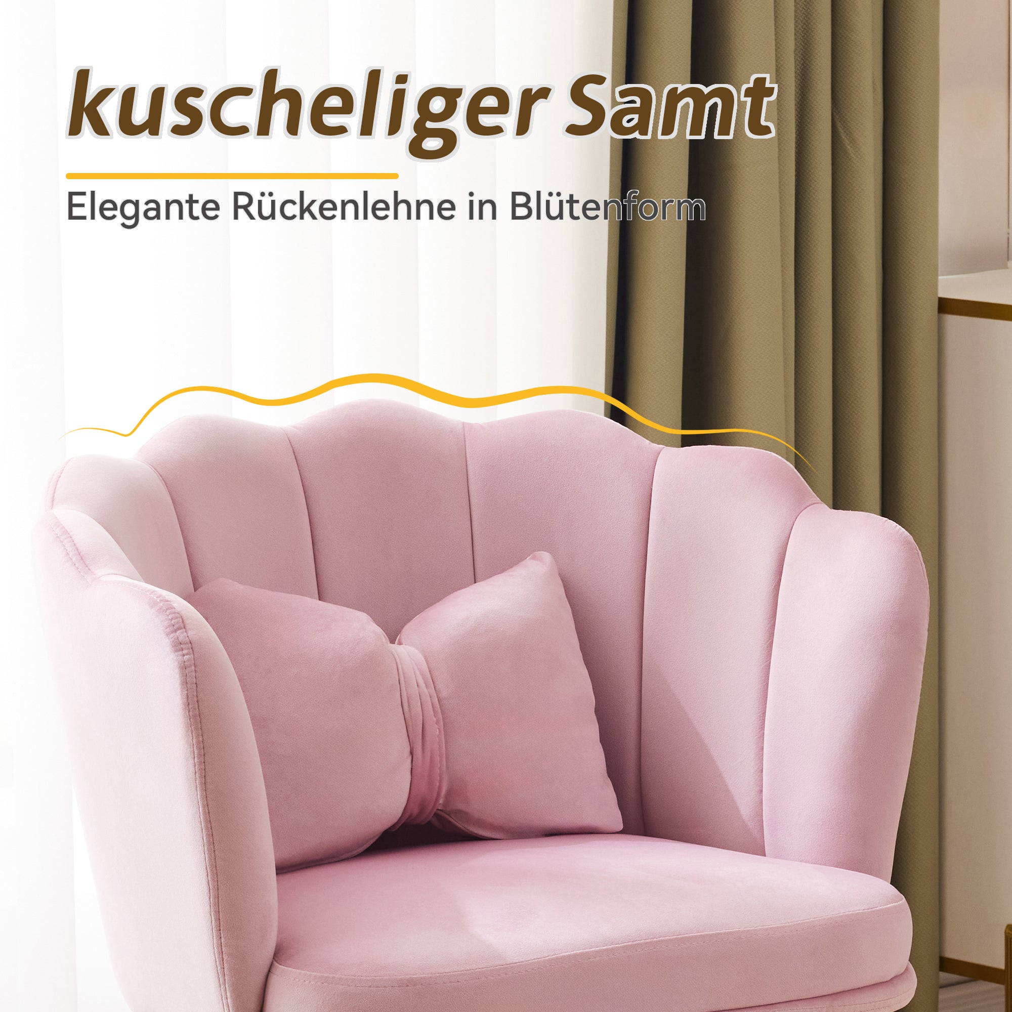 Velvet Chairs, Set of 4 Modern Upholstered with Petal Back & Butterfly Cushion, Gold Metal Legs