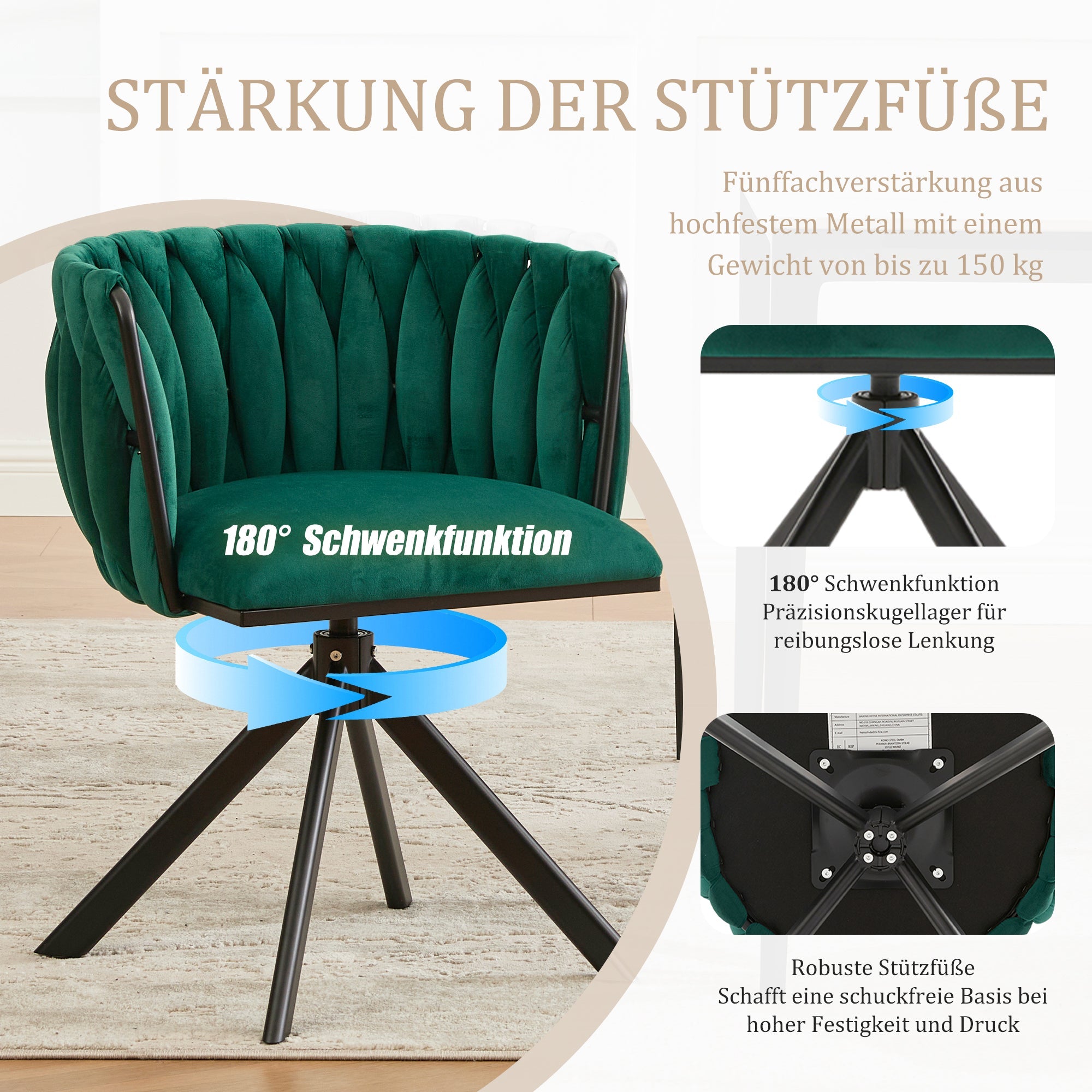 Velour Armchair, Heavy-Duty Metal Frame, 180° Swivel, Ergonomic, Velvety