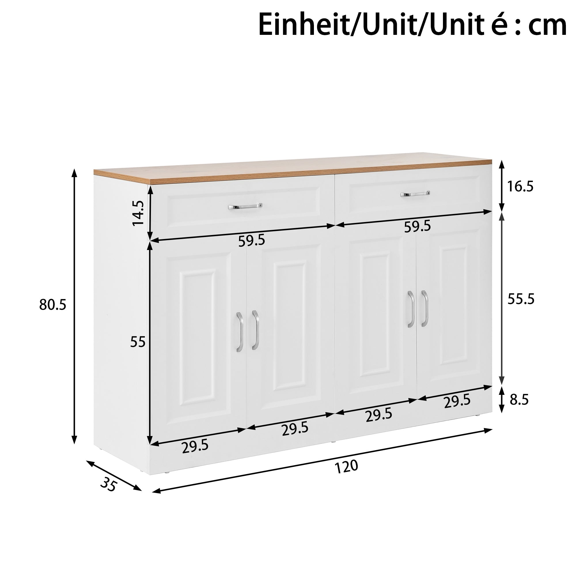 Sideboard with Shelves and Rebounder, Natural Wood Grain