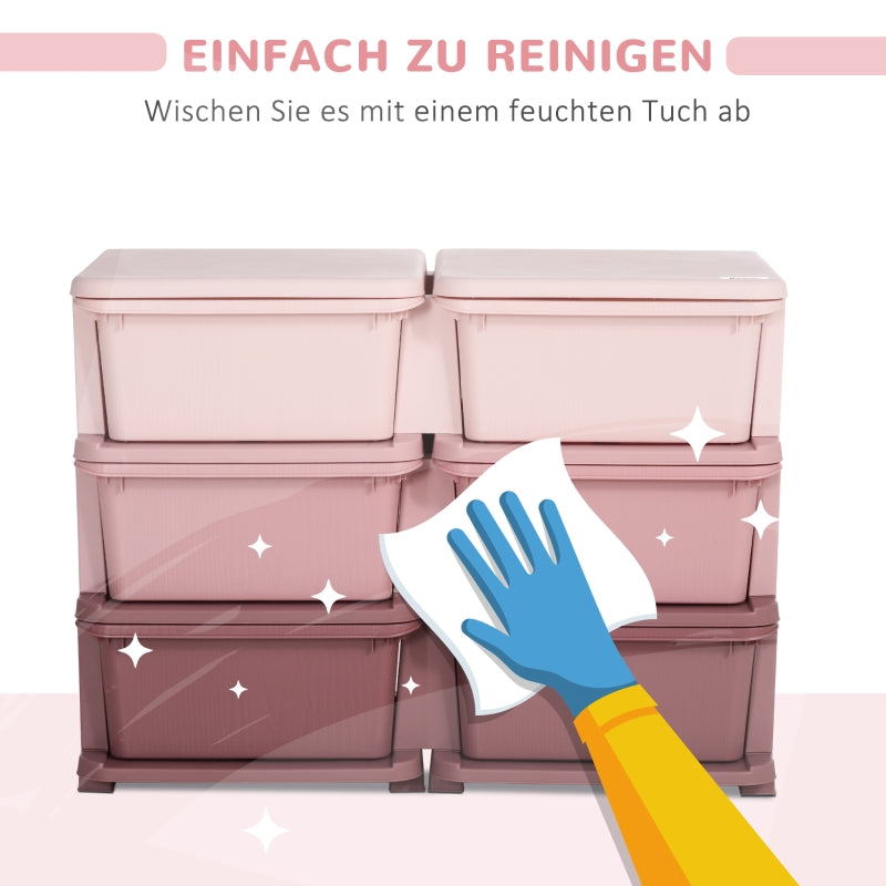 Plastic Storage Box, 6-Drawer Toy Organizer for Children's Room, Pink