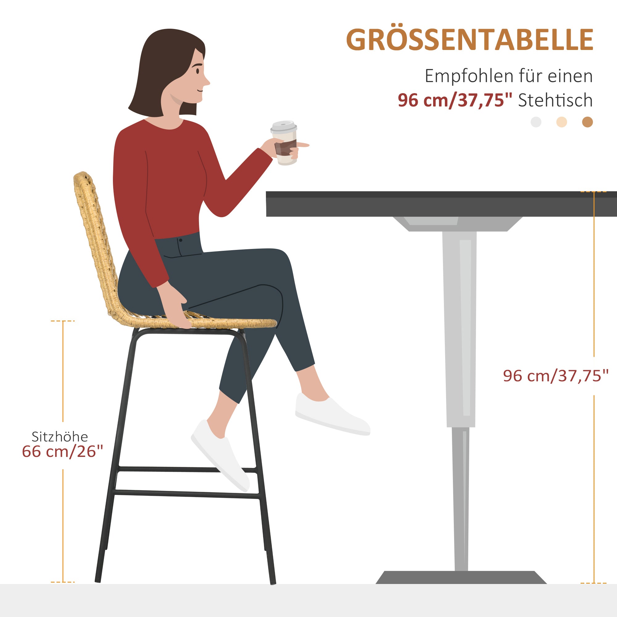 Bar Stools, Set of 2 with Backrest, Boho Design, PE Rattan, Yellow + Black