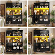 Modern Sideboard with LED Lighting, USB Ports and Sockets, Black