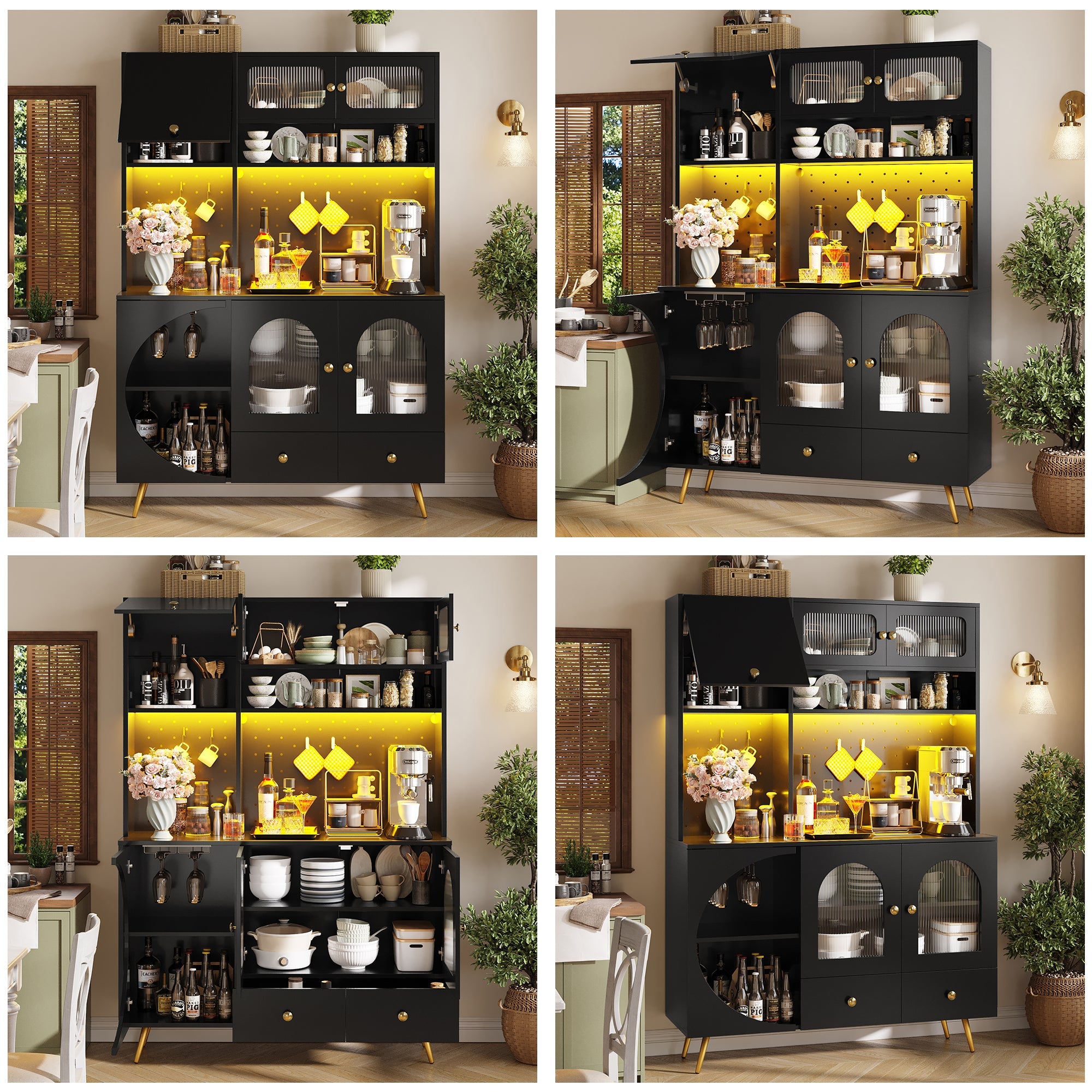 Modern Sideboard with LED Lighting, USB Ports and Sockets, Black