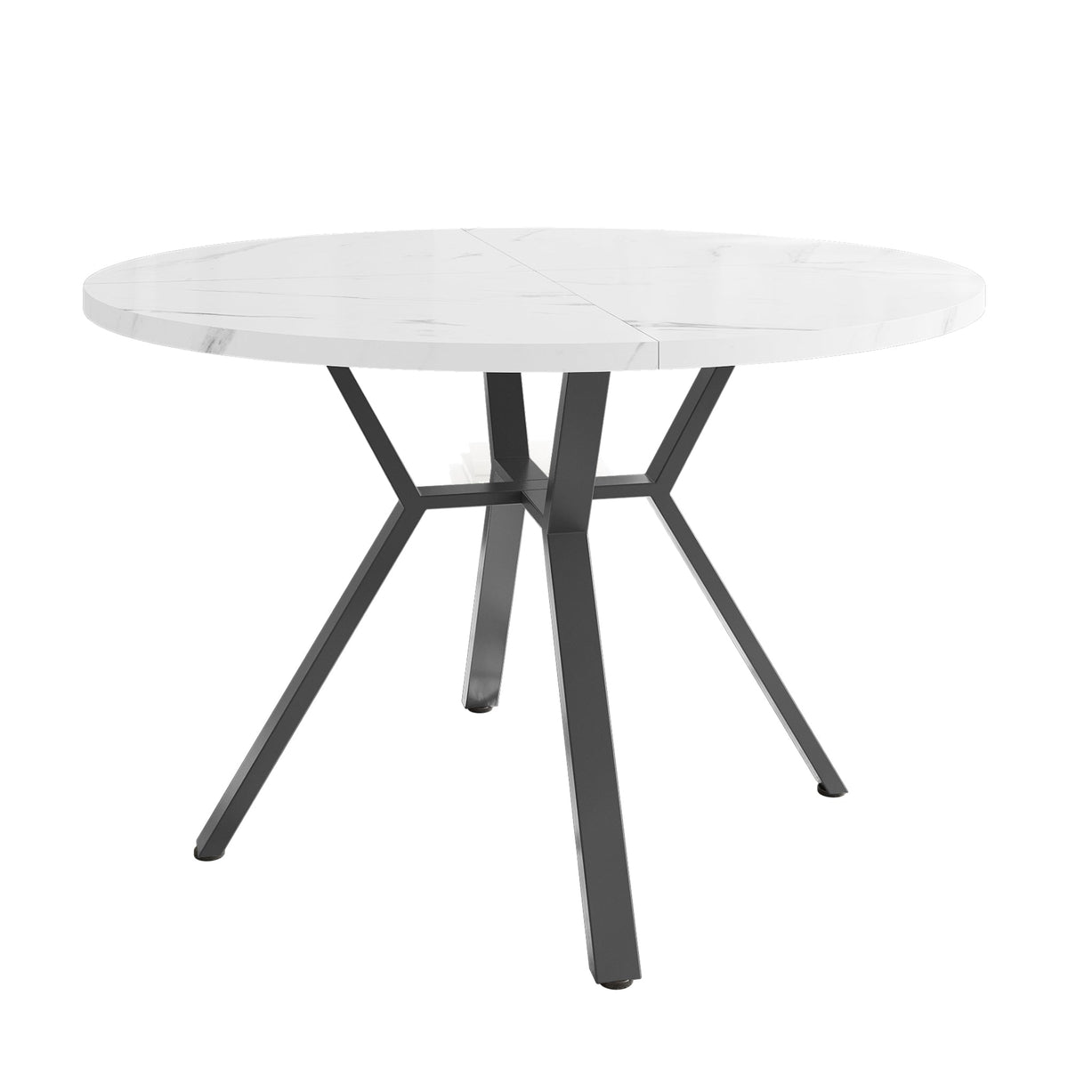 Dining Table and Chair Set 5-Piece Round Marble Table 4 Ergonomic Chairs Black Metal & Black Suede