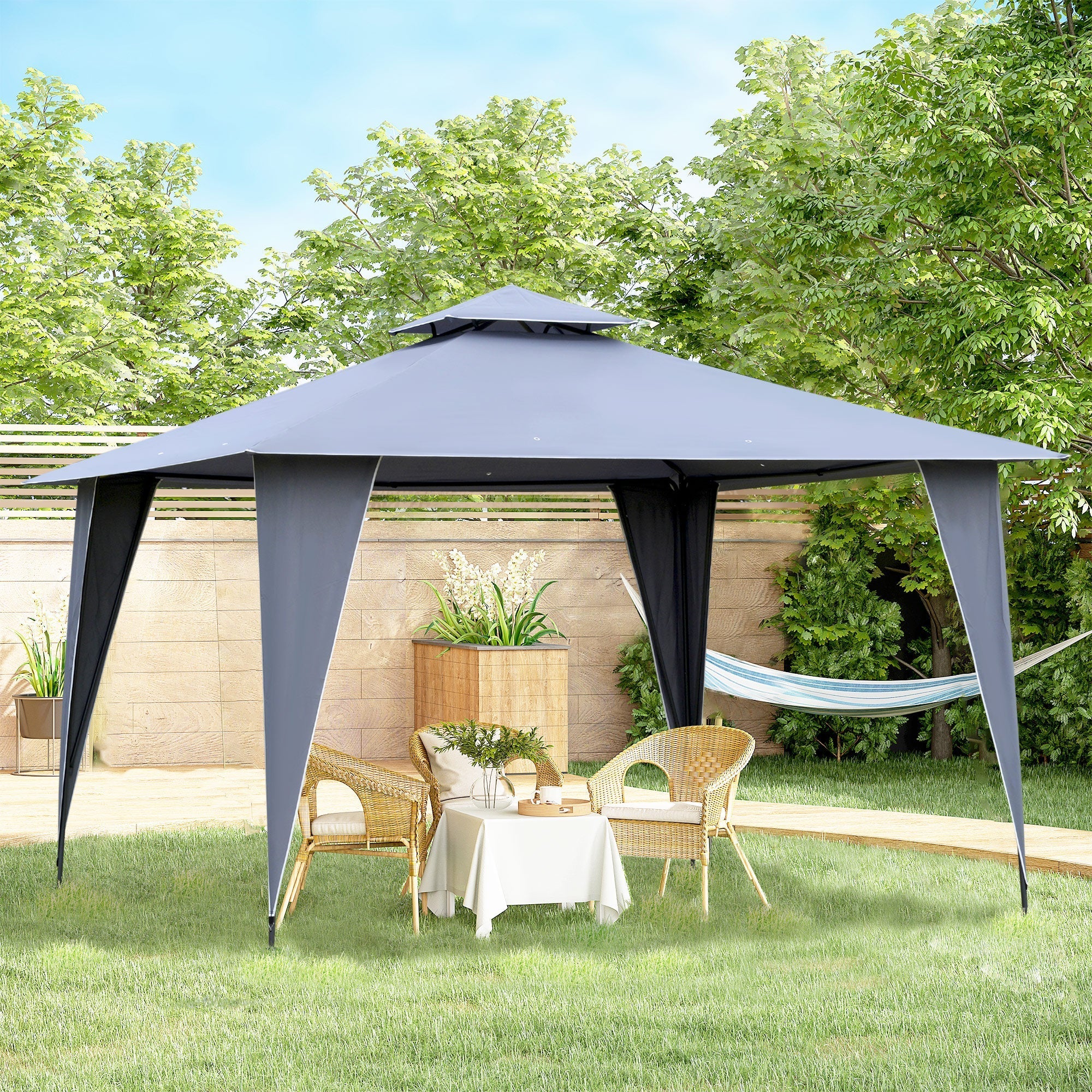 Pavillon Partyzelt, Doppeldach 3.45x3.45m, Metall Polyester Grau