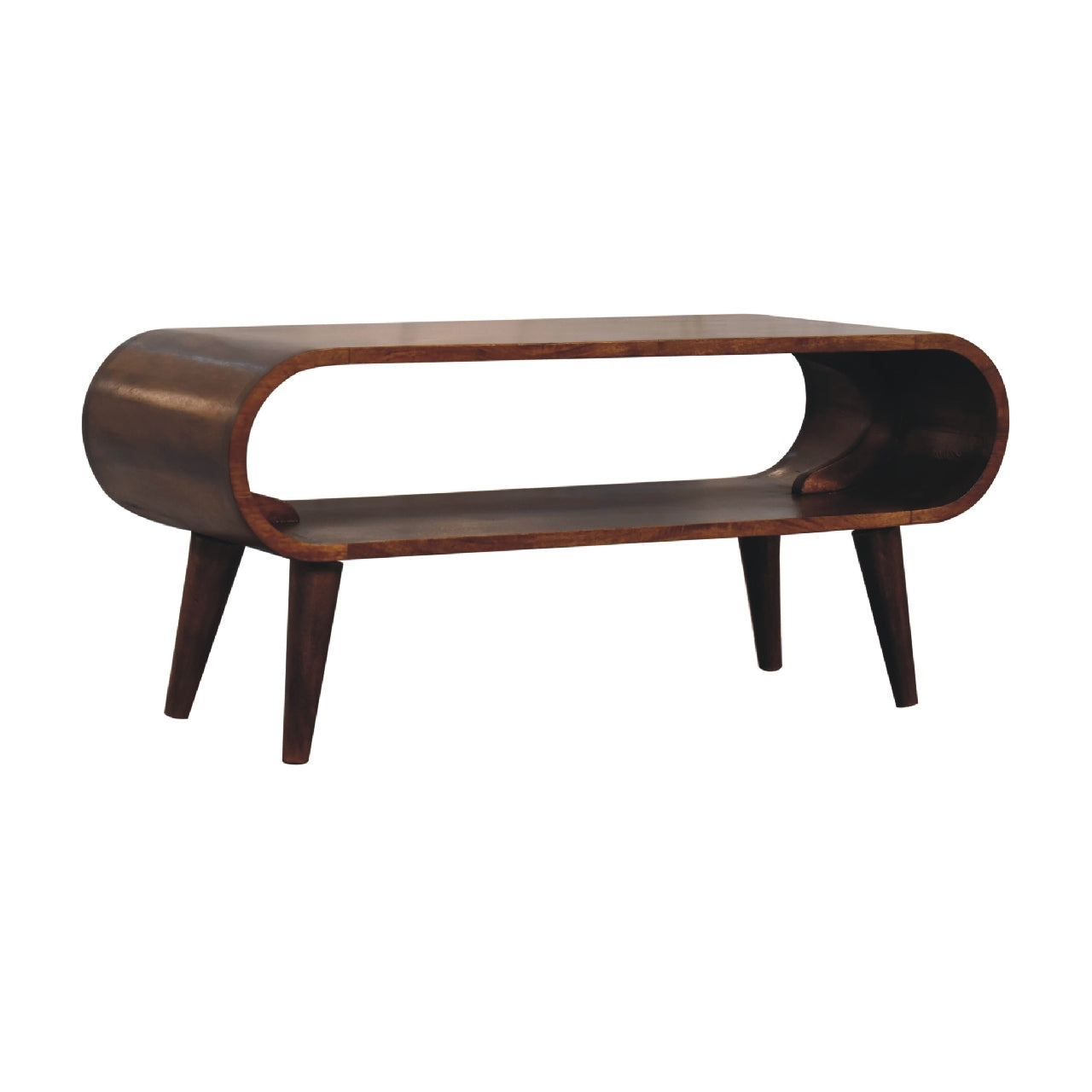 Amaya Nordic Style Coffee Table with Open Slot Storage, Solid Wood Dark Brown
