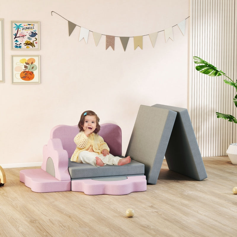 12-Piece Foam Block Set for Climbing Building and Crawling, Corduroy, Grey and Pink