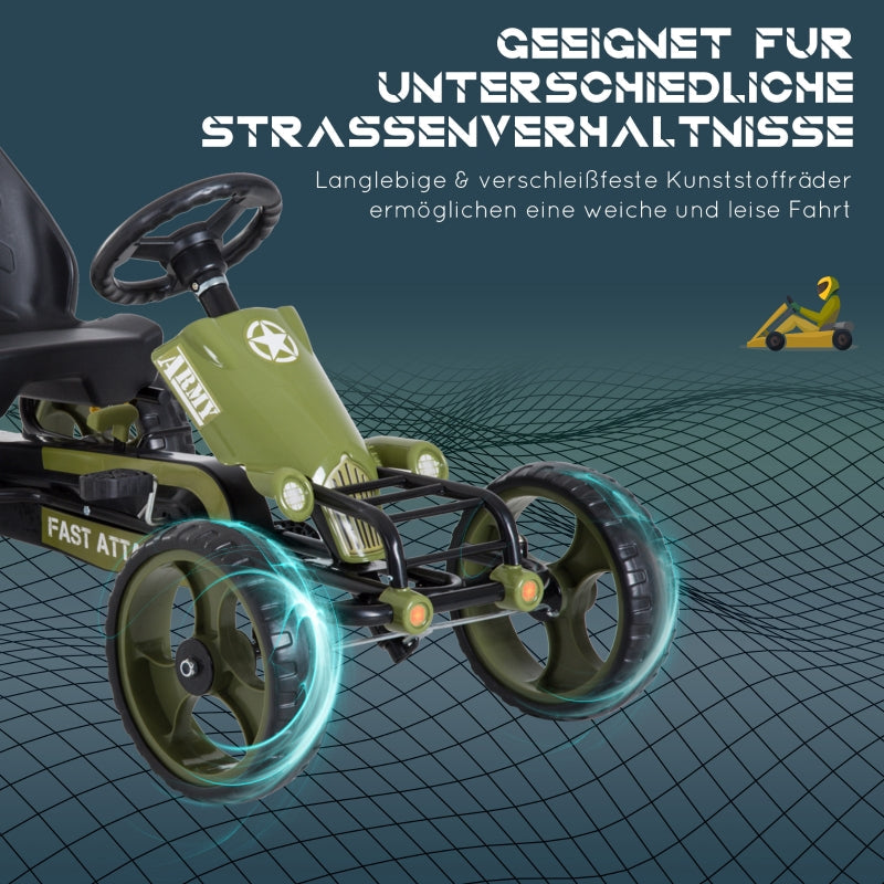 Go Kart pedal car with handbrake, adjustable seat, green