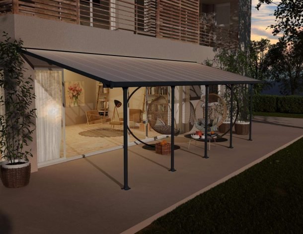 Feria 10 ft. x 28 ft. Patio Cover Kit - Grey Structure & Clear Twin Wall Panels - Rathwood Store