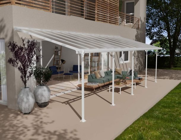 Feria 10 ft. x 30 ft. Patio Cover Kit - White Structure & Clear Twin Wall Panels - Rathwood Store