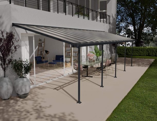 Feria 10 ft. x 32 ft. Patio Cover Kit - Grey Structure & Clear Twin Wall Panels - Rathwood Store