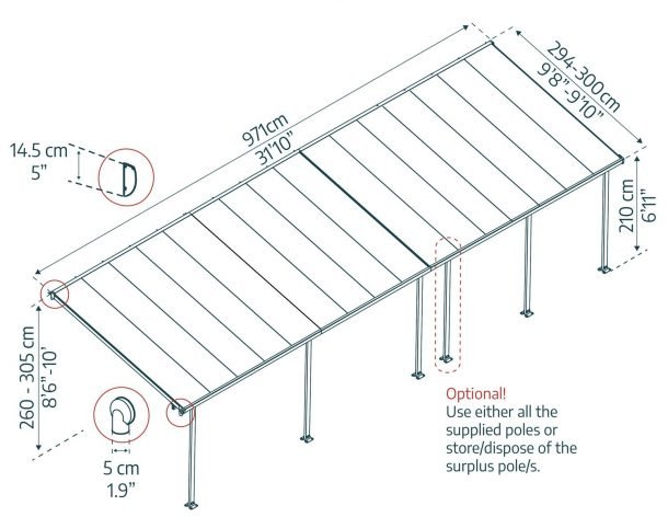 Feria 10 ft. x 32 ft. Patio Cover Kit - Grey Structure & Clear Twin Wall Panels - Rathwood Store
