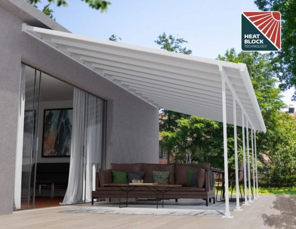 Feria 13 ft. x 28 ft. Patio Cover Kit - White, Clear Twin Wall - Rathwood Store