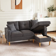 Sofa, L-Shaped Modern 3-Seater with Chaise, Storage, Cup Holder, Pillows